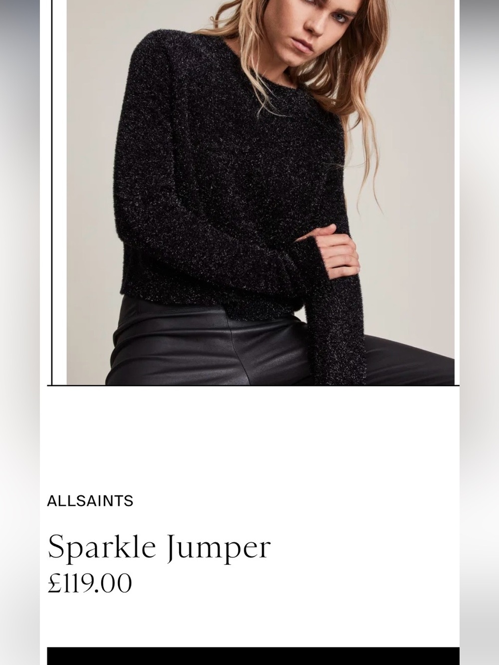 All Saints Sparkle Metallic Black Scoop Neck Knit Sweater - Picture 16 of 16
